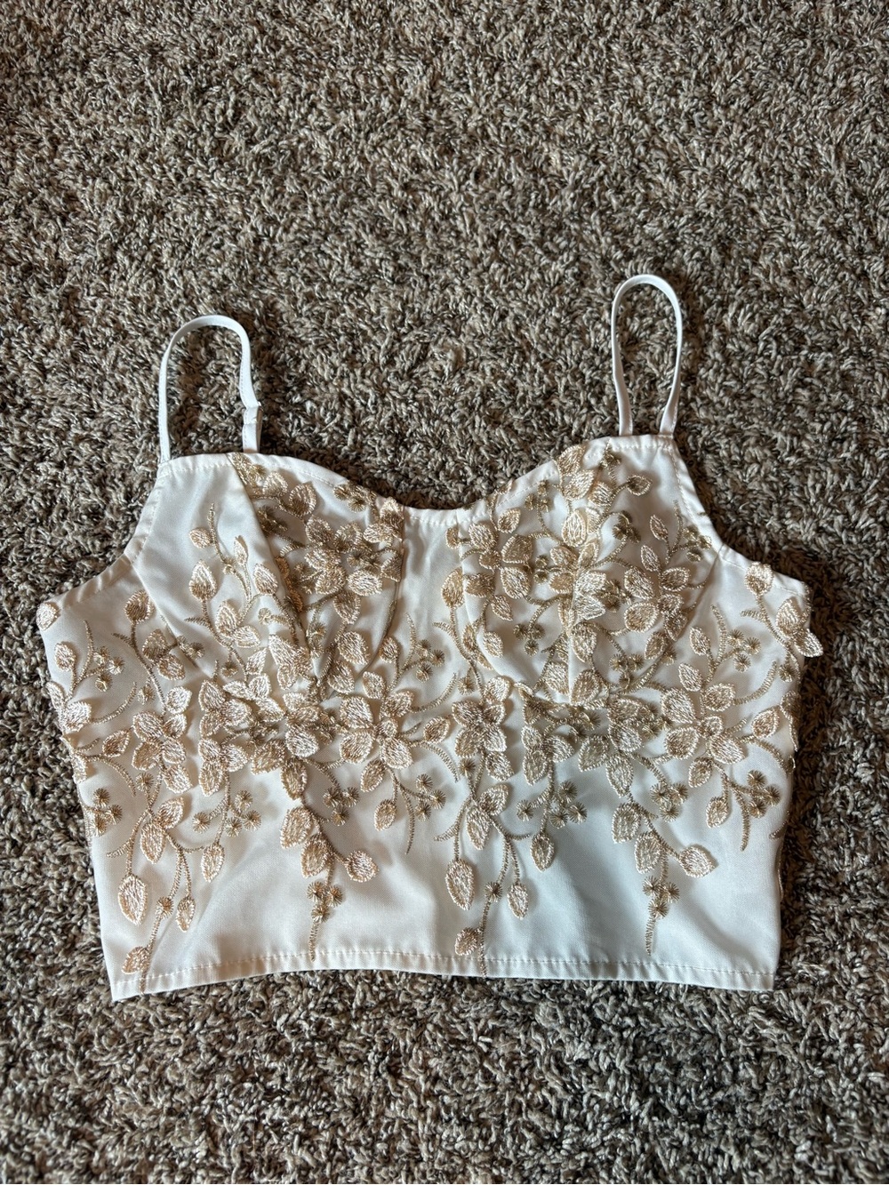 Embroidered Floral Ivory Crop Cami Top